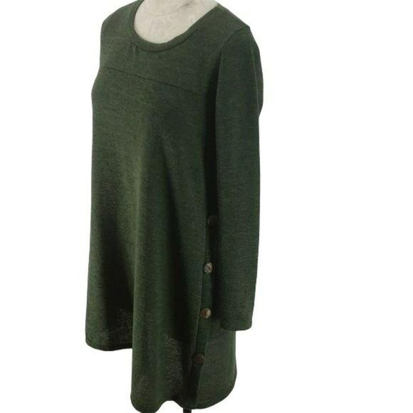 Reborn J Tunic Asymmetrical Long Sleeve Button Accent Green Medium - Picture 4 of 7